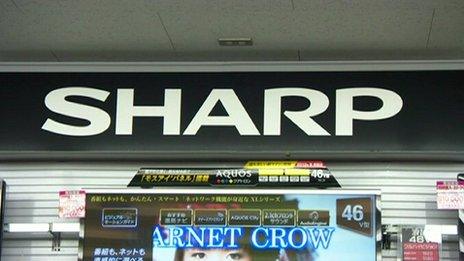 A Sharp sign in an electronics store