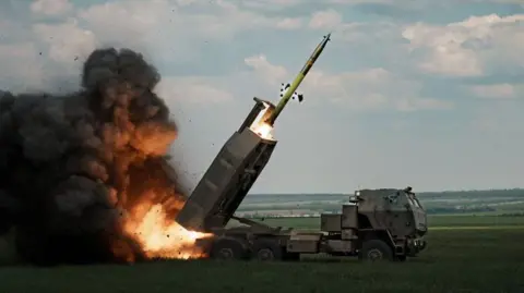 Ukraine launches a rocket from a  HIMARS