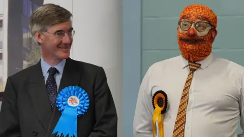 Jacob Rees-Mogg stood next to man with bean balaclava on