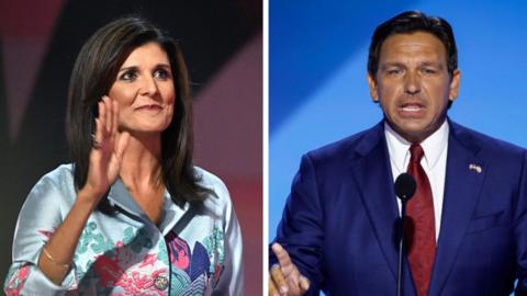 Nikki Haley and Ron DeSantis speaking at Republican convention