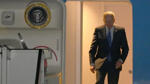 Photonews via Getty Images President Joe Biden arrives in Brussels for the G7 summit