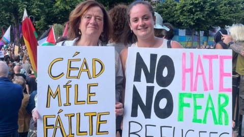 Mairead Sullivan and her daughter Nora at the anti-racism protest