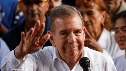 Venezuelan opposition presidential candidate Edmundo Gonzalez addresses supporters during a rally, in Caracas, Venezuela, June 19, 2024.