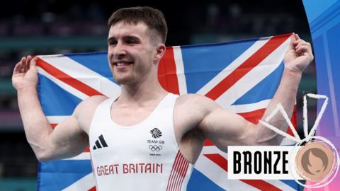 Watch highlights as Harry Hepworth becomes the first British man to win an Olympic vault medal with bronze in Paris