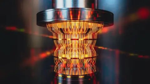 A futuristic glowing quantum computer unit