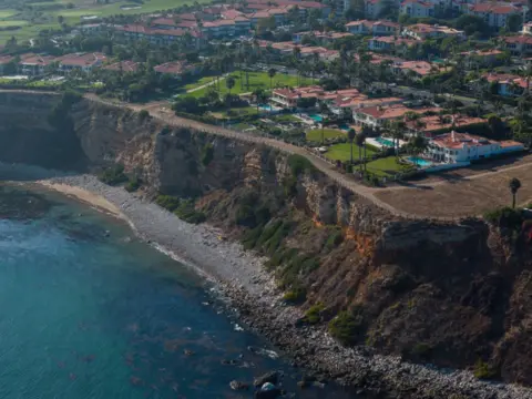 Aerial view of houses on the Rancho Palos Verdes on September 1, 2024 in Los Angeles, California.