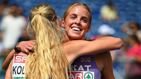 Keely Hodgkinson is congratulated after Tuesday's semi-final