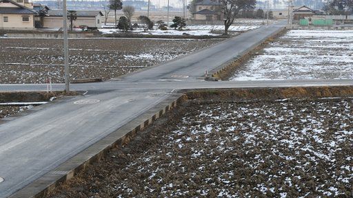 Repaired roads and rice fields in Sendai, Miyagi prefecture