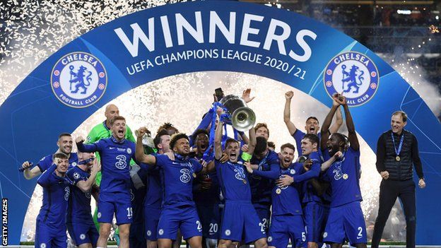 Chelsea celebrate after beating Manchester City to win the Champions League in 2021