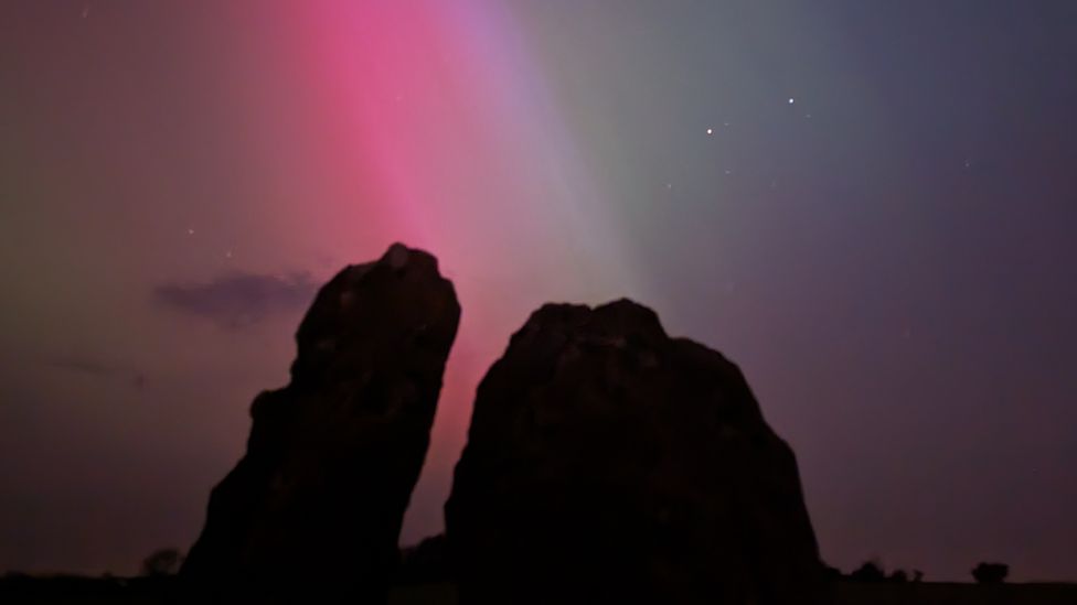 Northern Lights above the Rollright Stones in Oxfordshire