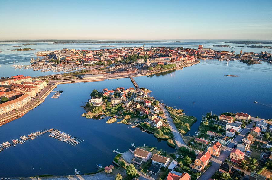 Aerial photo over Långö, Pantarholmen and Trossö in Karlskrona, Sweden