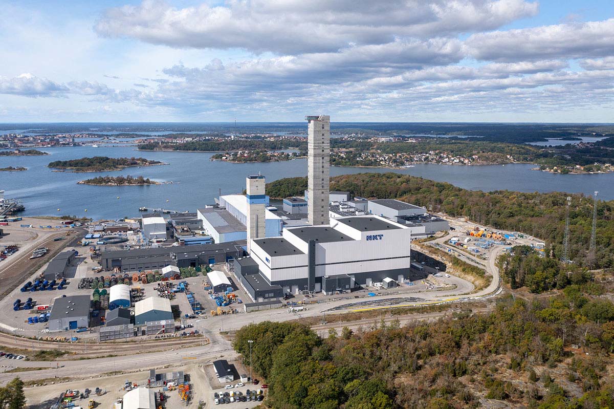 Building with two tall towers belonging to NKT company located in Karlskrona, Sweden