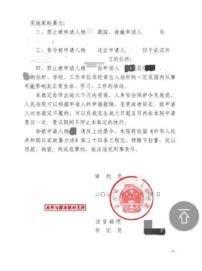 指楊志軍涉家暴的法院文件。