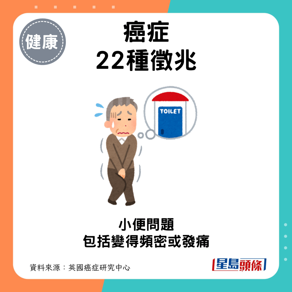 癌症22種徵兆：小便問題。