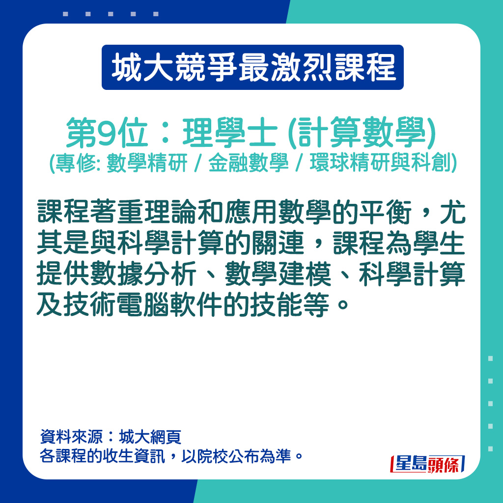 理学士 (计算数学) (专修: 数学精研 / 金融数学 / 环球精研与科创)的课程简介。