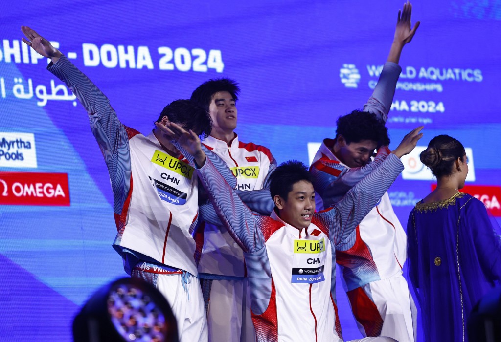 中國奪男子4X100米自由泳接力金牌。Reuters