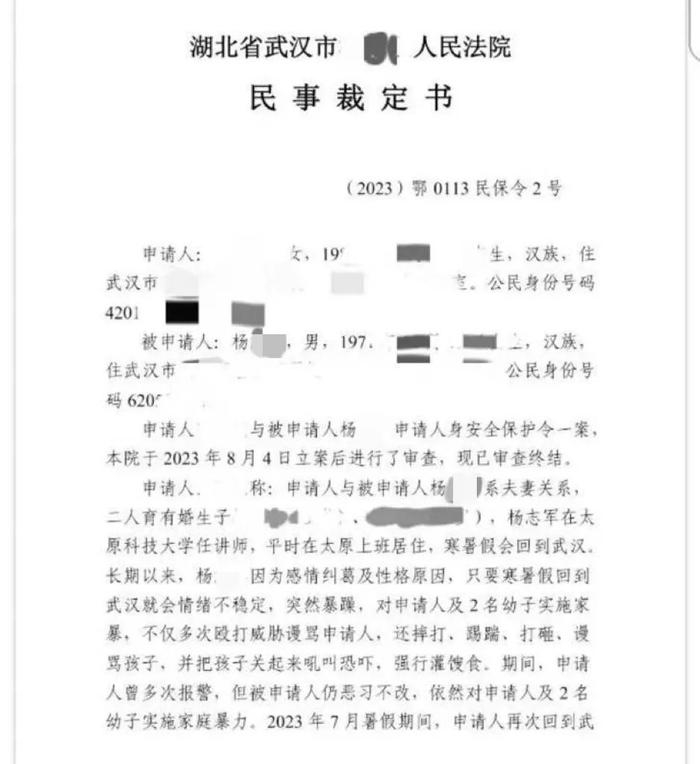 指楊志軍涉家暴的法院文件。