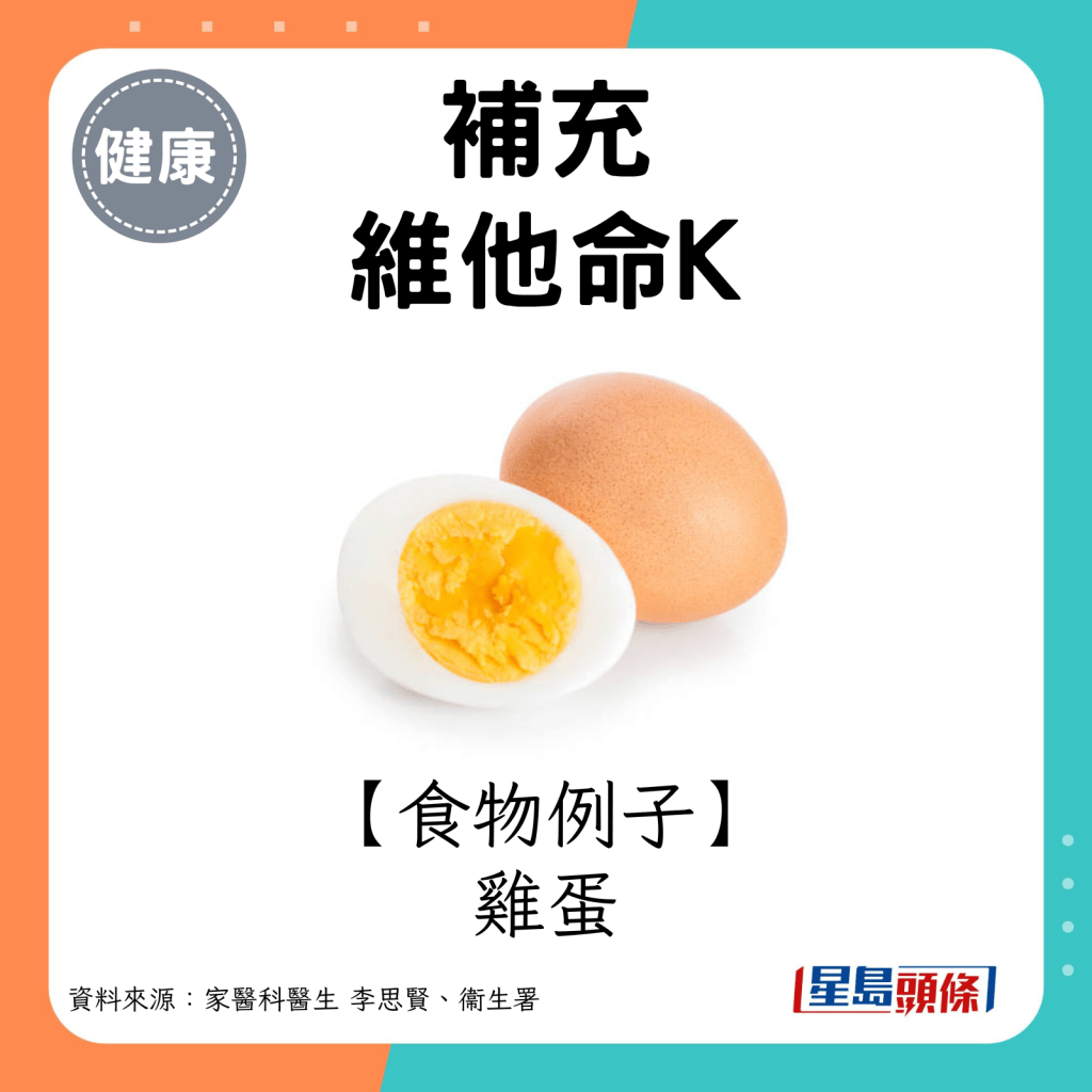 維他命K食物例子：雞蛋。