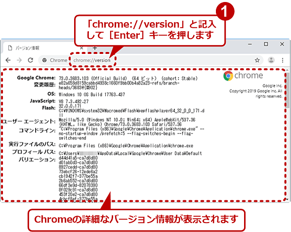 Chrome�̏ڍׂȃo�[�W��������\����������ʂ�URL�̗�