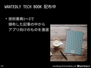 DroidKaigi 2018 @cattaka_net123
WANTEDLY TECH BOOK 配布中
●
技術書典1〜3で
頒布した記事の中から
アプリ向けのものを激選
 