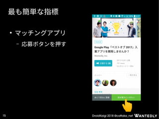 DroidKaigi 2018 @cattaka_net15
最も簡単な指標
●
マッチングアプリ
– 応募ボタンを押す
 