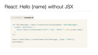 React: Hello {name} without JSX
 