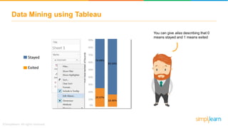 Data Mining using Tableau
Stayed
Exited
You can give alias describing that 0
means stayed and 1 means exited
 