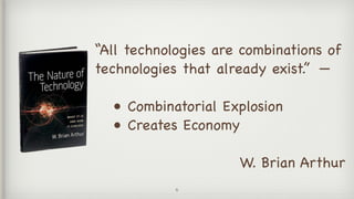 “All technologies are combinations of
technologies that already exist.” —

• Combinatorial Explosion 

• Creates Economy

W. Brian Arthur
6
 