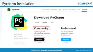 www.edureka.co/pythonEDUREKA PYTHON CERTIFICATION TRAINING
Pycharm Installation
 