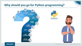 Copyright © 2017, edureka and/or its affiliates. All rights reserved.
Why should you go for Python programming?
Python
 