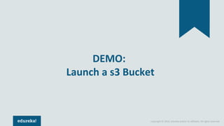 Copyright © 2018, edureka and/or its affiliates. All rights reserved.
DEMO:
Launch a s3 Bucket
 