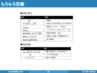 もろもろ定義 
2014年11月29日 
TokyoWebMining #40 
66  