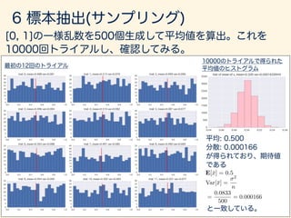 Var[¯x] =
2
n
=
0.0833
500
= 0.000166
E[¯x] = 0.5
 