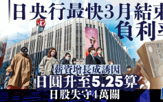 日央行最快3月結束負利率 薪資增長成誘因 日圓升至5.25算 日股失守4萬關