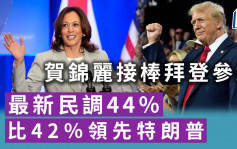 美國大選｜賀錦麗接棒拜登參選 最新民調44％比42％領先特朗普