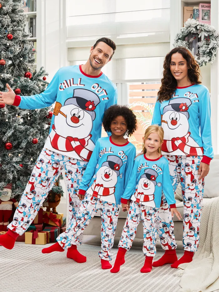 Frosty The Snowman Pajamas - Blue Family Christmas PJS with Snowman Pattern