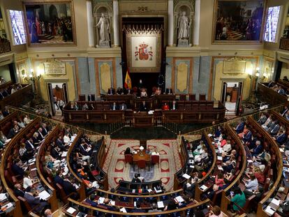 Pedro Sánchez, el martes durante su intervención en la primera jornada del debate sobre el estado de la nación en el Congreso.