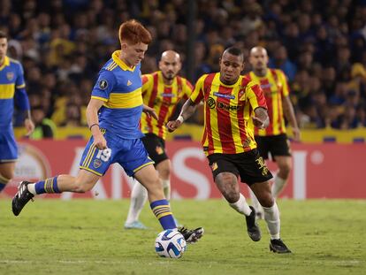 Valentín Barco, durante un partido de Boca Juniors en la Copa Libertadores, en abirl de 2023.