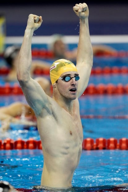 El australiano Magnussen celebra su victoria en los 100m libre de los Mundiales de Shanghái.