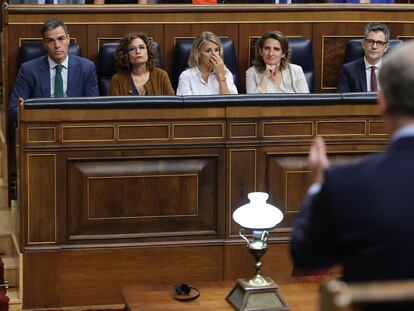 Alberto Núñez Feijóo pregunta al presidente del Gobierno, Pedro Sánchez, en el Congreso.