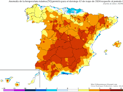 Así pasará España de las anomalías cálidas del fin de semana a anomalías frías a partir del martes.