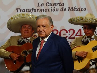 Andrés Manuel López Obrador desde el Salón Tesorería de Palacio Nacional, el 10 de mayo 2024.