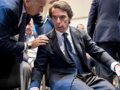 El expresidente del Gobierno y presidente de FAES, José María Aznar, en una charla organizada por esta fundación el 4 de abril.