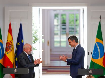 Lula da Silva y Pedro Sánchez, durante una rueda de prensa en el Palacio de la Moncloa en abril de 2023.