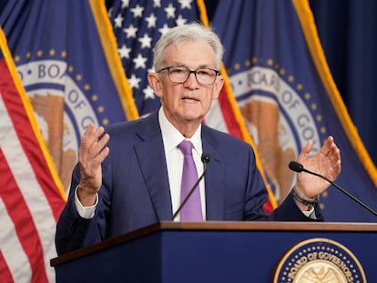 El presidente de la Reserva Federal de Estados Unidos, Jerome Powell, en una rueda de prensa el pasado 1 de mayo.