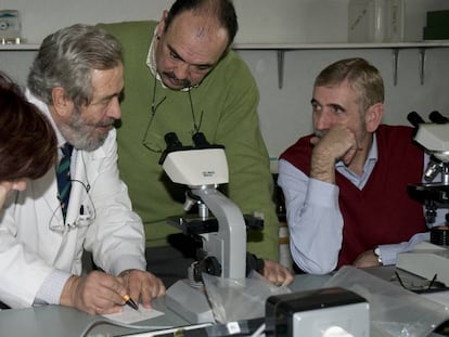 Alumnos de un laboratorio de Biología en la Universidad para Mayores de la Universidad Complutense de Madrid (UCM).