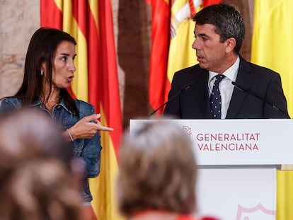 El presidente de la Generalitat, Carlos Mazón, y la consejera de Hacienda, Ruth Merino, en una rueda de prensa el pasado septiembre.
