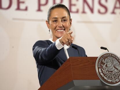 Claudia Sheinbaum en conferencia de prensa, tras la reunión con López Obrador, este 10 de junio.