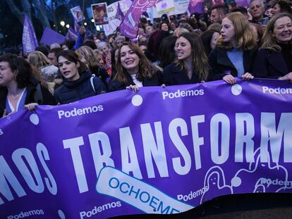 Cabecera de Podemos durante una de las manifestaciones convocadas por el Día Internacional de la Mujer, el pasado 8 de marzo.