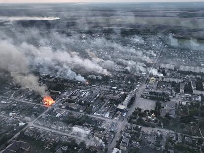 Vista aérea de Vovchansk, en Járkov, este viernes.